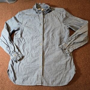 J.Crew Classic-fit Ruffleneck Chambray Button-up Shirt Women's Size Small